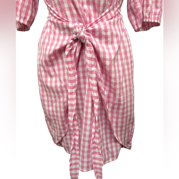 NWT Fashion- Pink Gingham Elbow Sleeves with Wrap  Waist Front/Side Tie Dress - Picture 6 of 10